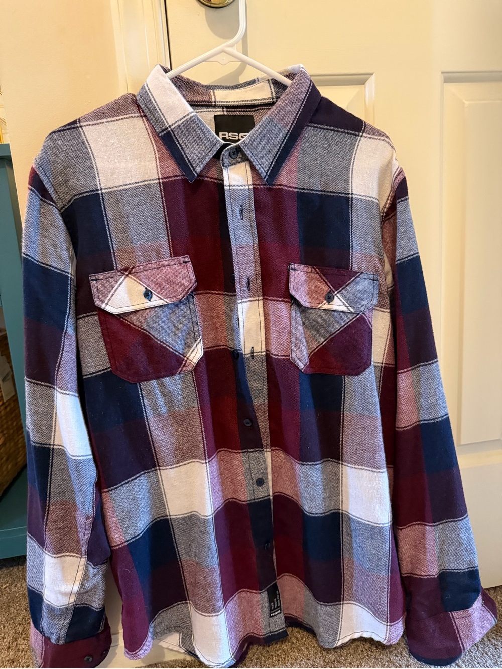 RSQ Men's Plaid Flannel Shirt - Burgundy, Navy & Gray